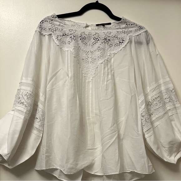 KOBI HALPERIN COTTON & SILK PEASANT WHITE BLOUSE SIZE LARGE - Picture 2 of 8